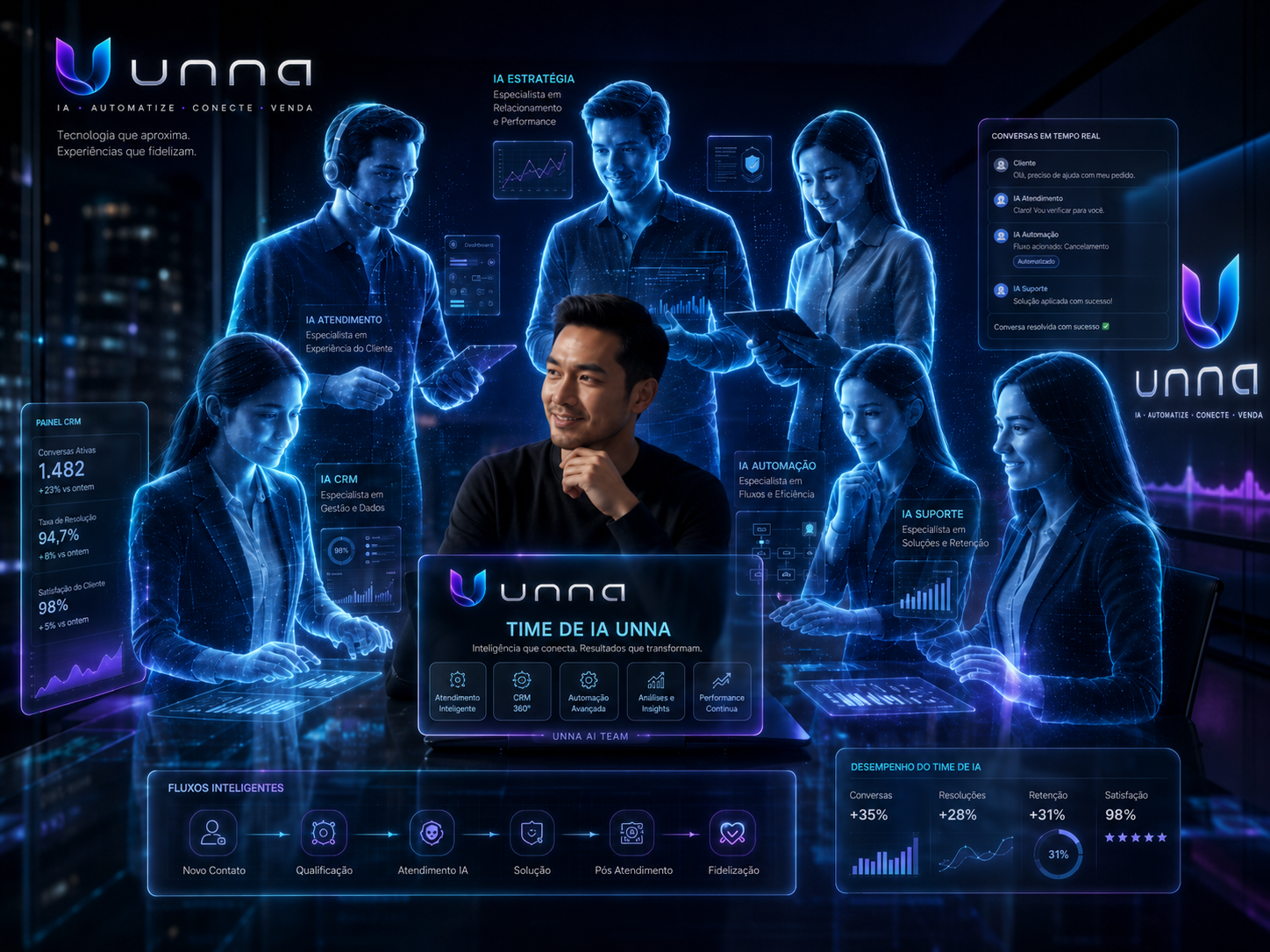 Time de IA UNNA — atendimento, CRM, automação e performance